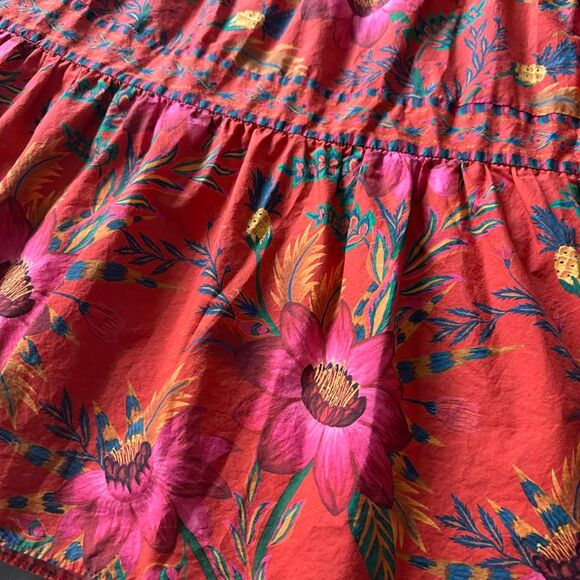 Farm Rio Maxi Skirt Tiered Red Casual Hi Rise Floral Pineapple Plants Size Small - Picture 2 of 6